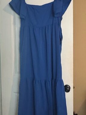 Women's Royal Blue Off-Shoulder Tiered Maxi Dress